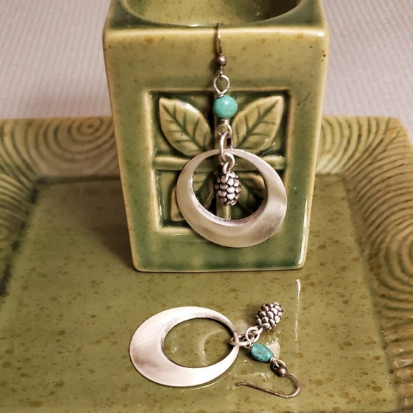 Sterling & Turquoise Pinecone Dangles - Picture 2 of 3